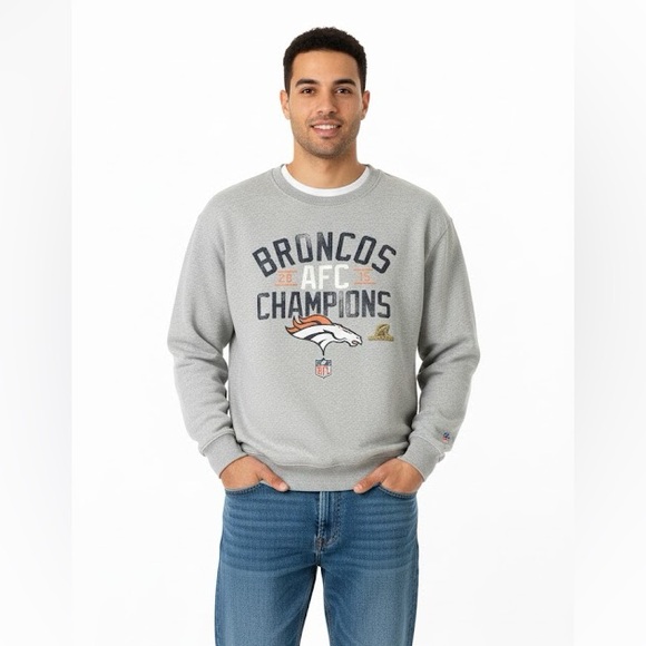 NFL Broncos 2015 Gray AFC Champions Crewneck Sweater Men’s XL - Picture 2 of 7